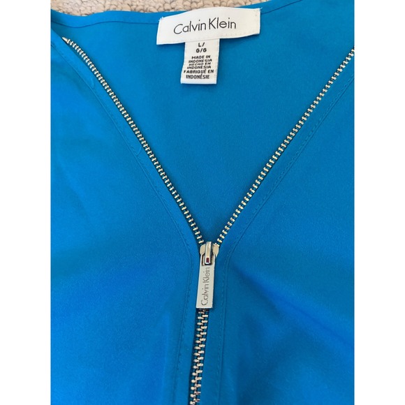 Calvin Klein Women's Blue Long Sleeve Top Blouse Collared with Zipper L 6/6 - Picture 1 of 7